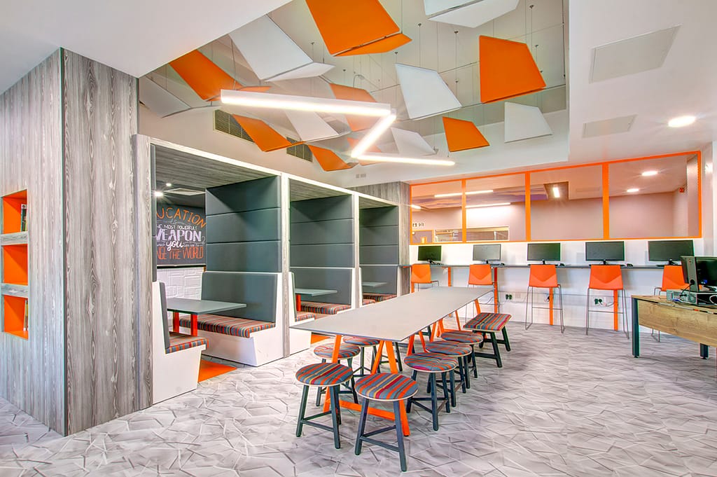 orange colour scheme for workspace design